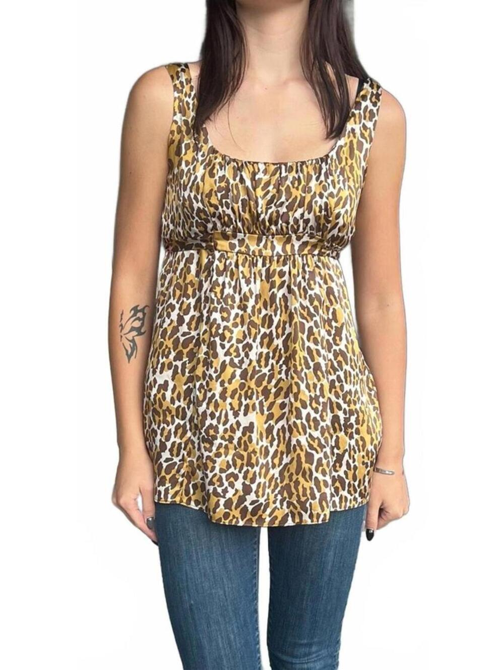 Y2K Alice & Trixie for Saks Silk Leopard Print Babydoll Tank